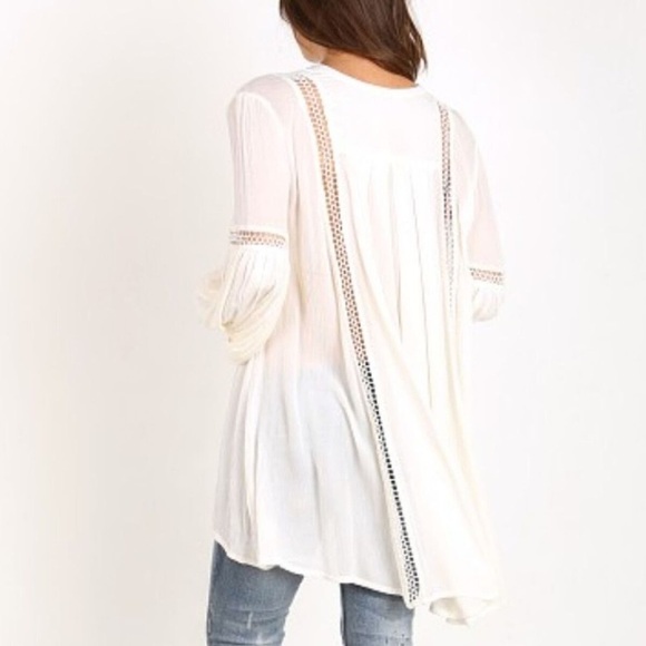 Free People Just The Two Of Us Boho Flowy Ivory Tunic 0070 - Picture 3 of 11